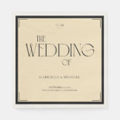 Art Deco Monogram Wedding Napkin Black Cream スタンダードランチョンナプキン (正面)