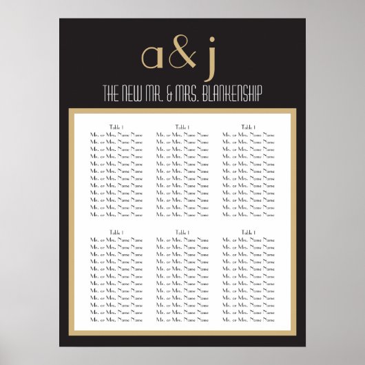 Art Deco Monogram Wedding Seating Chart 2 ポスター (正面)
