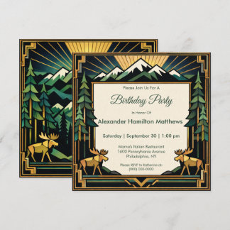 Art Deco Mountain Forest Birthday Party 招待状