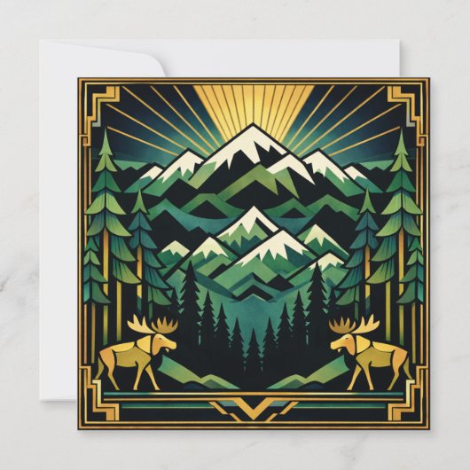 Art Deco Mountain Forest Birthday Party 招待状 (裏面)