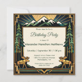 Art Deco Mountain Forest Birthday Party 招待状 (正面)