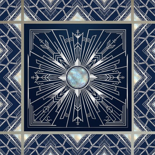 Art Deco Nautical Sunburst Navy Silver Ceramic  タイル