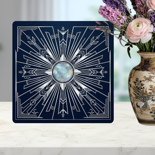 Art Deco Nautical Sunburst Navy Silver Ceramic  タイル