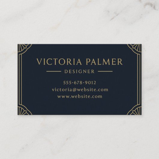 Art Deco Navy and Gold Luxury Business Card 名刺 (正面)