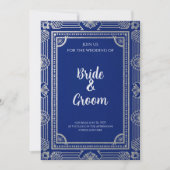 Art Deco Navy Blue Silver Grey 招待状 (正面)