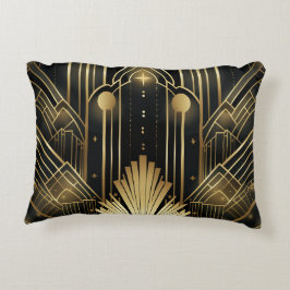 Art Déco Noir et Or - Élégance Vintage Géométrique アクセントクッション