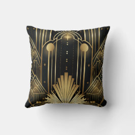 Art Déco Noir et Or - Élégance Vintage Géométrique クッション