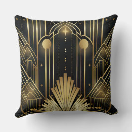 Art Déco Noir et Or - Élégance Vintage Géométrique クッション
