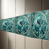 Art Deco Ocean Mermaid Aqua Blue Coral Mosaic Cool タイル