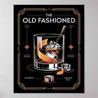 Art Deco Old Fashioned Cocktail Wall ポスター