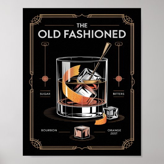 Art Deco Old Fashioned Cocktail Wall ポスター (正面)
