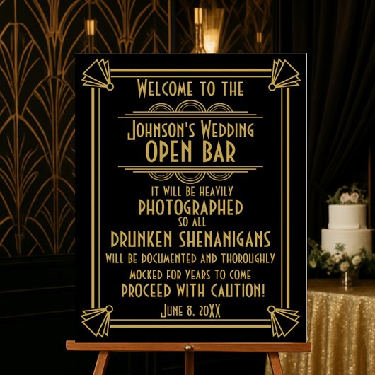 ART Deco Open bar sign for 1920's Gatsby Party ポスター