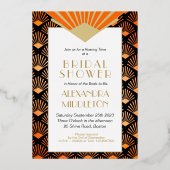 Art Deco Orange Black Gold Bridal Shower 箔招待状 (裏面)