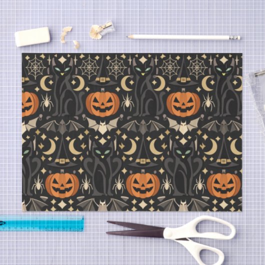 Art Deco Orange Carved Pumpkins 薄葉紙 (クラフト)