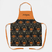 Art Deco Orange Carved Pumpkins Name エプロン (正面)