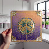 Art Deco Palm Tree Sunrise Gradient Ceramic Tile タイル