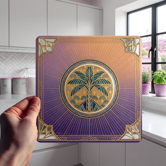 Art Deco Palm Tree Sunrise Gradient Ceramic Tile タイル