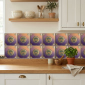 Art Deco Palm Tree Sunrise Gradient Ceramic Tile タイル