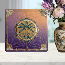Art Deco Palm Tree Sunrise Gradient Ceramic Tile タイル