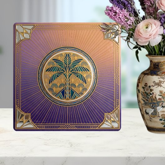 Art Deco Palm Tree Sunrise Gradient Ceramic Tile タイル