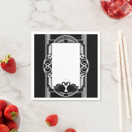 Art Deco Parisian Black and White Swans スタンダードカクテルナプキン
