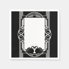 Art Deco Parisian Black and White Swans スタンダードカクテルナプキン
