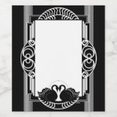 Art Deco Parisian Black and White Swans ワインラベル (シングルラベル)