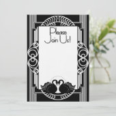 Art Deco Parisian Black and White Swans 招待状 (スタンド正面)