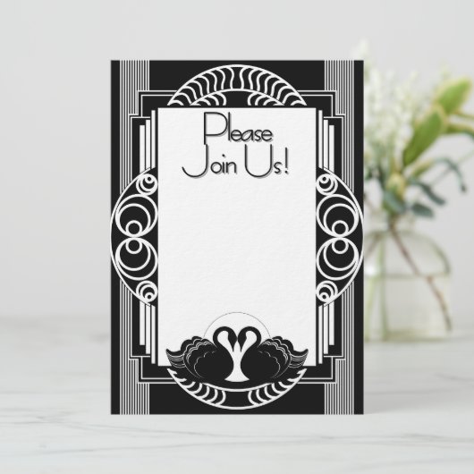 Art Deco Parisian Black and White Swans 招待状 (スタンド正面)