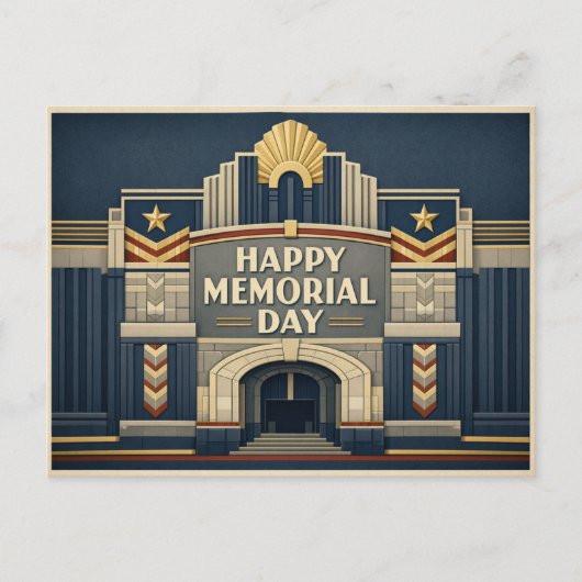 Art Deco Patriotic Architecture Memorial Day シーズンポストカード (正面)