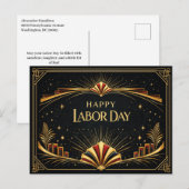 Art Deco Patriotic Gold Tribute Happy Labor Day シーズンポストカード (正面/裏面)