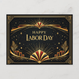 Art Deco Patriotic Gold Tribute Happy Labor Day シーズンポストカード