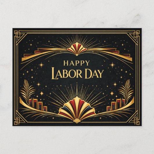 Art Deco Patriotic Gold Tribute Happy Labor Day シーズンポストカード (正面)