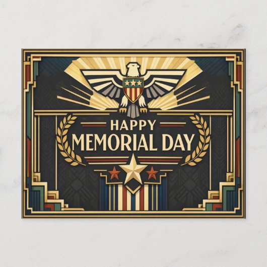 Art Deco Patriotic Memorial Day  シーズンポストカード (正面)