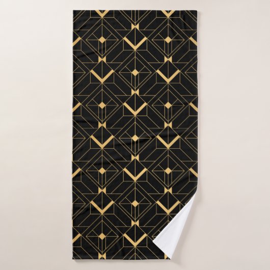 Art Deco Pattern. Seamless black and gold backgrou バスタオル (バスタオル)