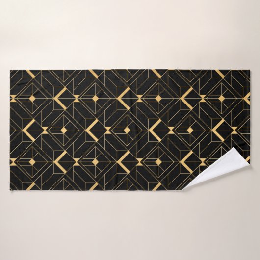 Art Deco Pattern. Seamless black and gold backgrou バスタオル (バスタオル)