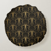 Art Deco Pattern. Seamless black and gold backgrou ラウンドクッション (裏面)