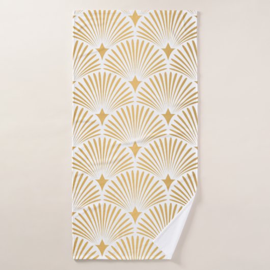 Art Deco Pattern. Seamless white and gold backgrou バスタオル (バスタオル)