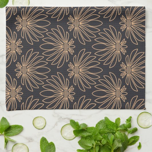 Art Deco pattern with gold floral motifs  キッチンタオル (折り畳み)