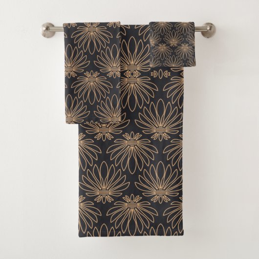 Art Deco pattern with gold floral motifs  バスタオルセット (インサイチュ)