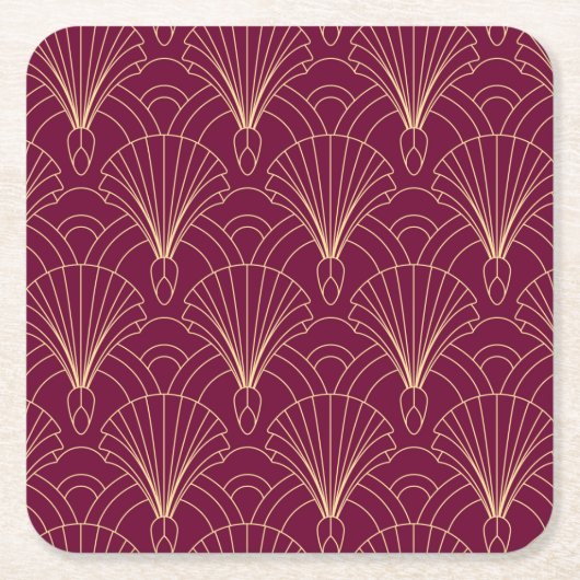 Art Deco pattern with gold geometric fan motifs スクエアペーパーコースター (正面)