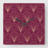 Art Deco pattern with gold geometric fan motifs  スクエア壁時計 (正面)