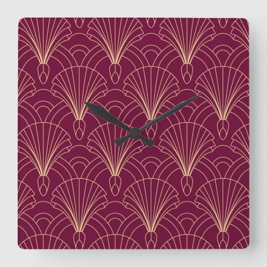 Art Deco pattern with gold geometric fan motifs  スクエア壁時計 (正面)
