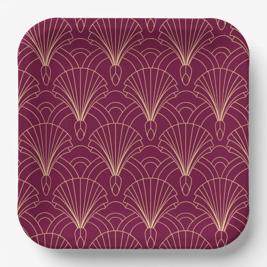 Art Deco pattern with gold geometric fan motifs  ペーパープレート (正面)