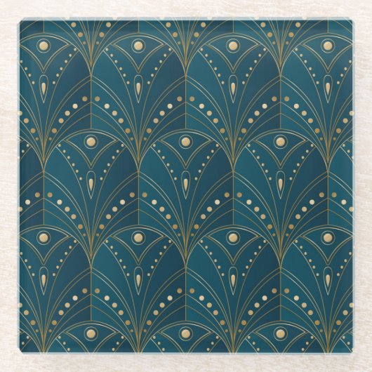 Art Deco pattern with gold geometric shapes ガラスコースター (正面)