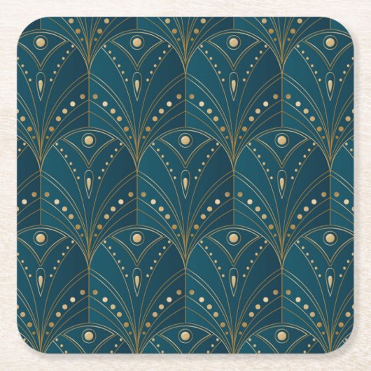 Art Deco pattern with gold geometric shapes スクエアペーパーコースター (正面)