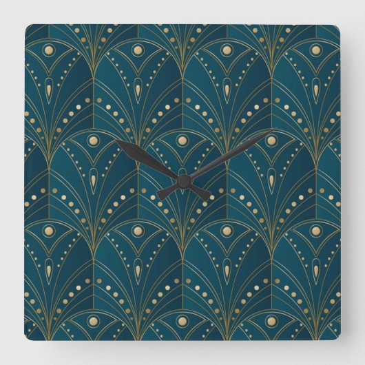 Art Deco pattern with gold geometric shapes スクエア壁時計 (正面)