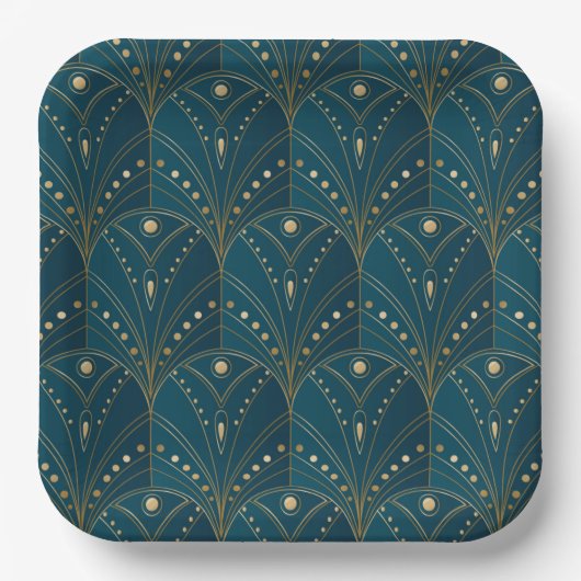 Art Deco pattern with gold geometric shapes ペーパープレート (正面)