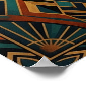 Art Deco Peacock Feather Dancer Gold Teal Poster ポスター (角)