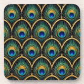 Art Deco Peacock Feather Geometric Artwork コースター (正面)